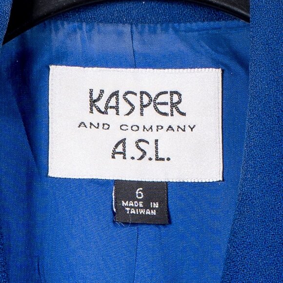 Kasper ASL VTG Wool Jacket 6 Womens Blue Black Piping Button Winter 1980s Pocket - Picture 4 of 6
